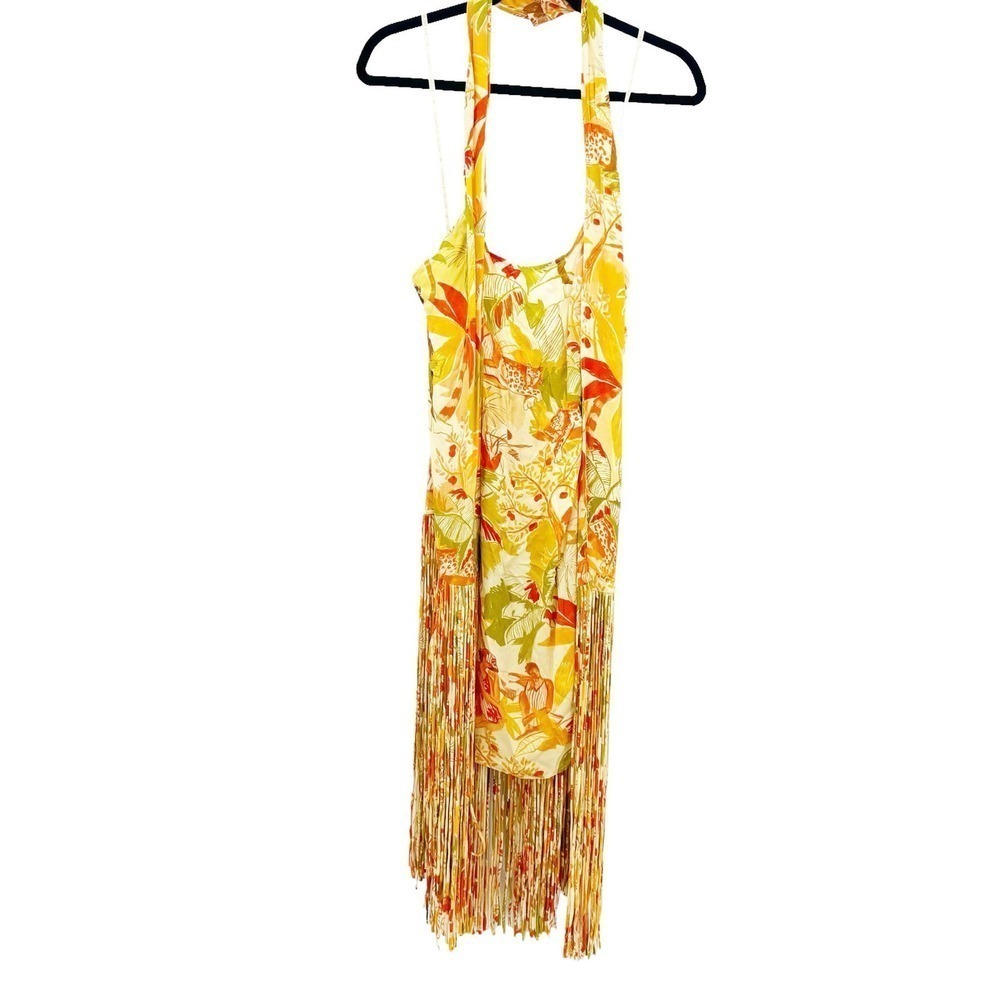 Farm Rio Leopard Forest Fringe Mini Dress in Leopard Forest Sand Size M NWT - Picture 8 of 12